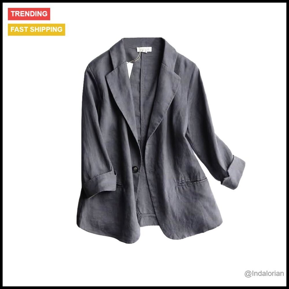 Linen Blend Blazer Classic Chic Lightweight 3/4 Sleeve Business Casual Jacket